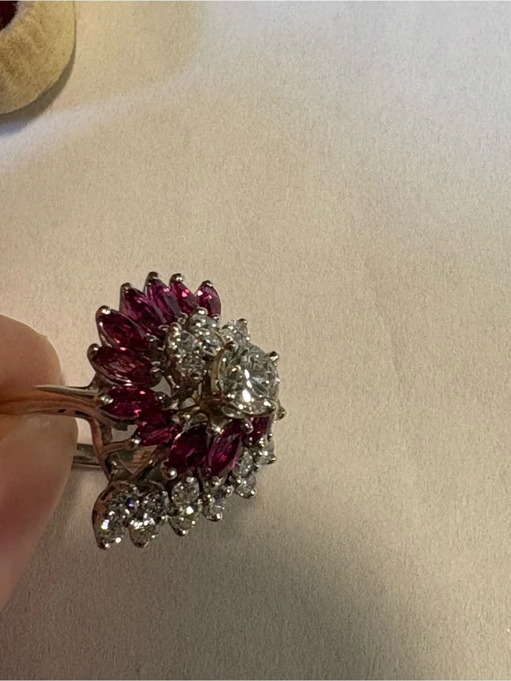 Vintage Diamond and Ruby 14k white gold Cluster Cocktail Ring 4900$